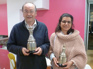 Stephen and Cristina holding their trophies as 2018 club champions